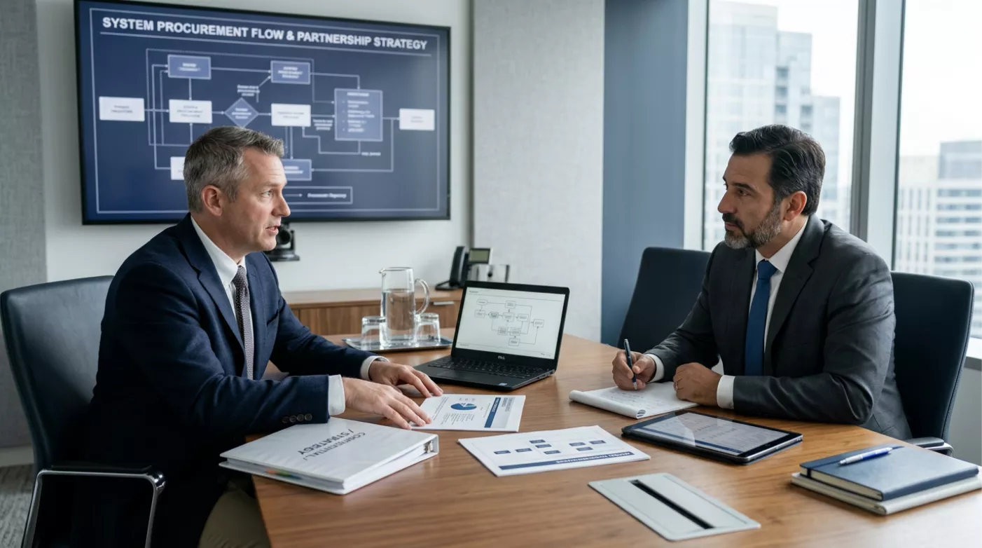 A business meeting between a specialist model-making company and defence SMEs discussing upcoming MOD procurement opportunities in a modern boardroom.</p>
<p>